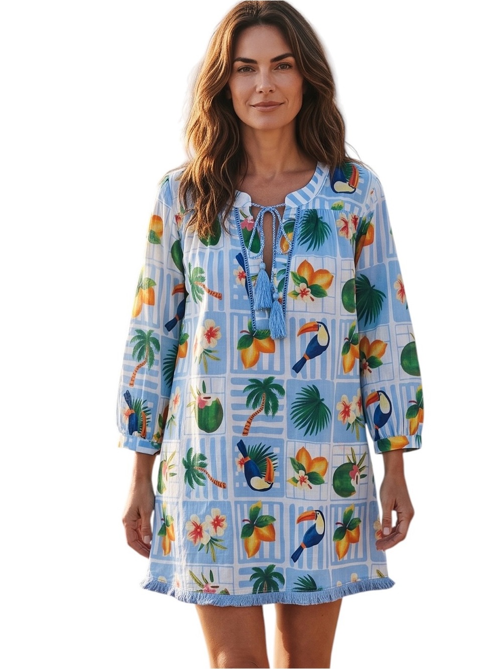 Beach Cover-up True Destinations Resort Wear Tropical Print 100% Cotton Size: M